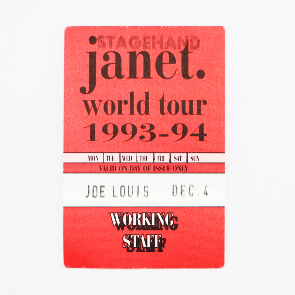 1993 Janet Jackson World Tour Working Staff Stagehand Pass