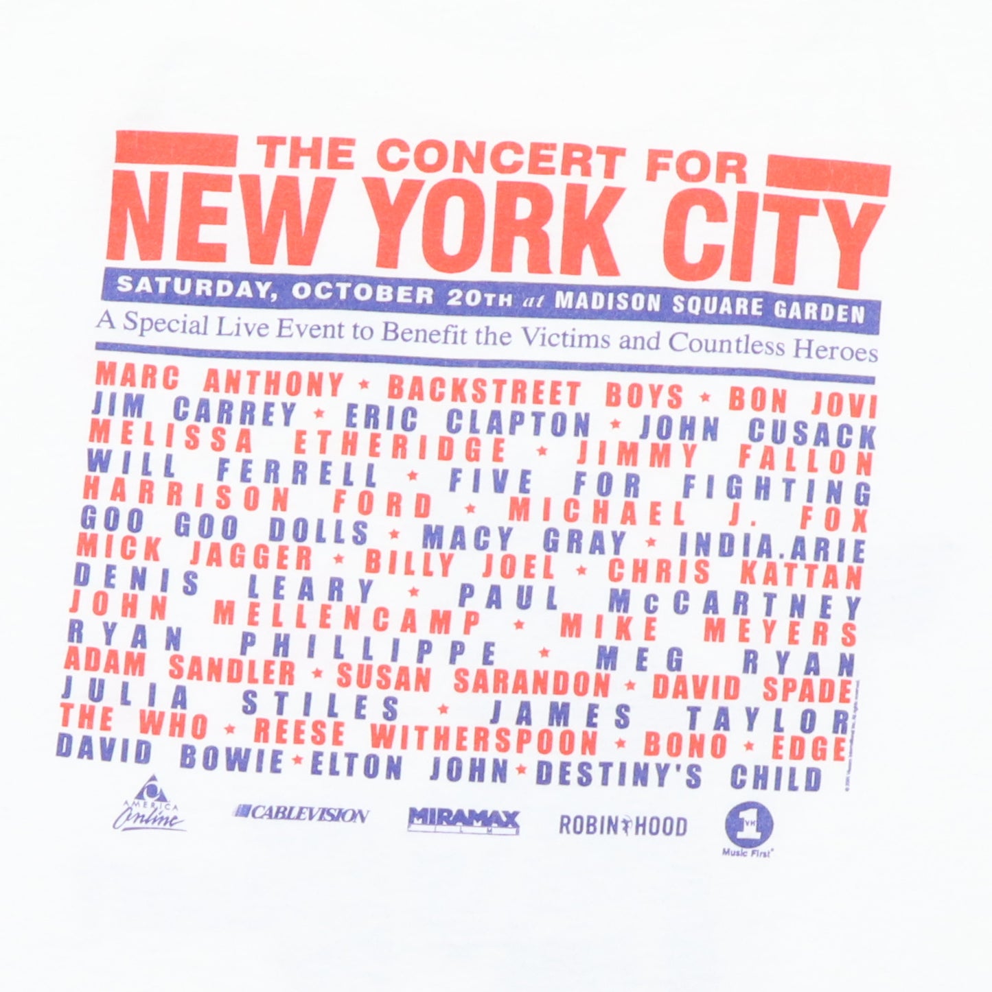 2001 The Concert For New York City Shirt