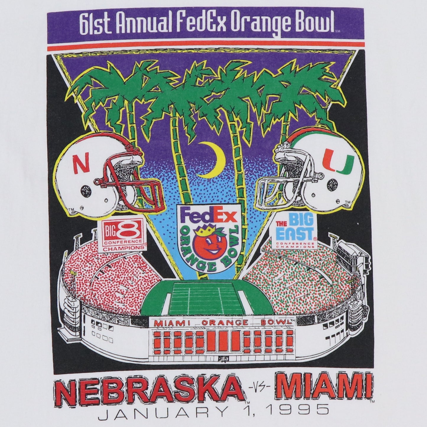 1995 Fedex Orange Bowl Nebraska Miami Shirt