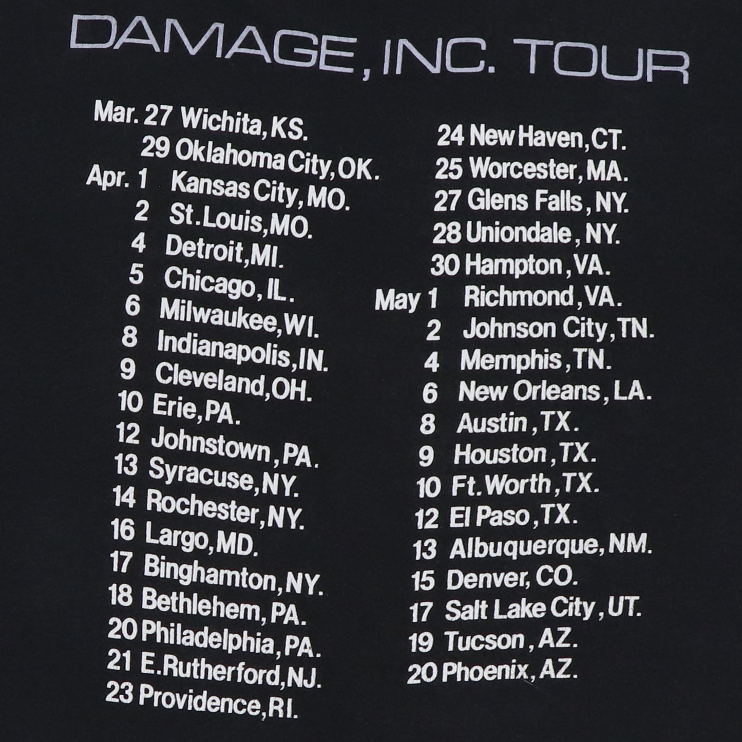 1986 Metallica Damage Inc Tour Shirt