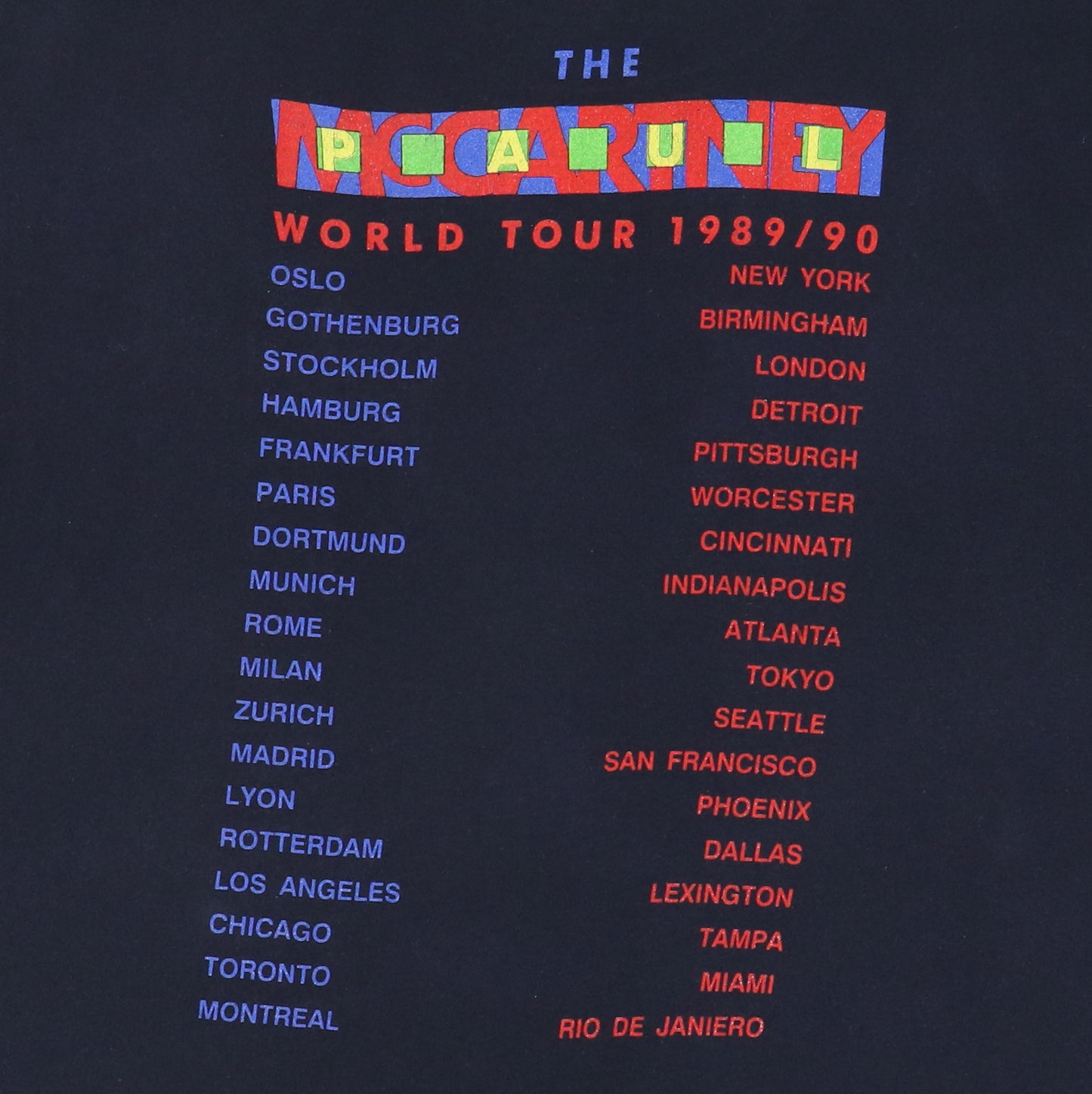 1989 Paul McCartney World Tour Shirt