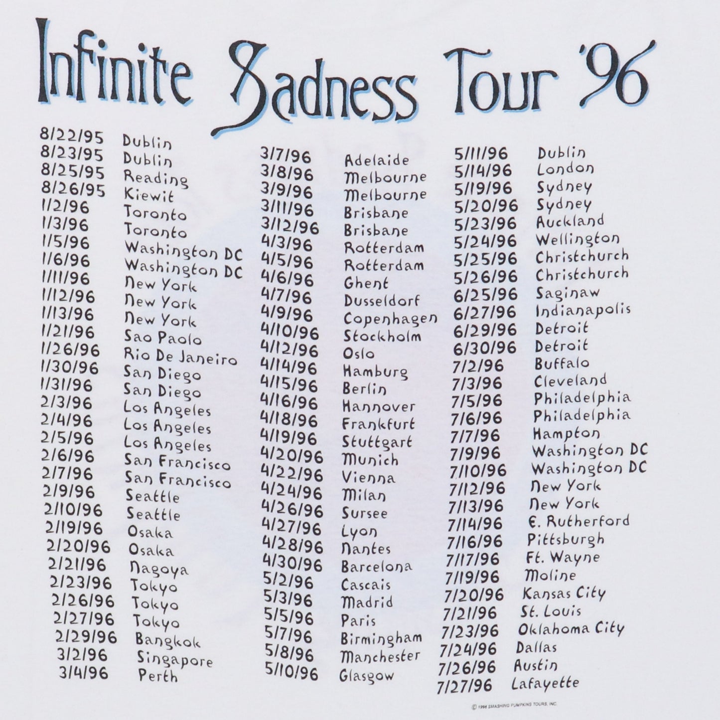 1996 Smashing Pumpkins Infinite Sadness Tour Shirt