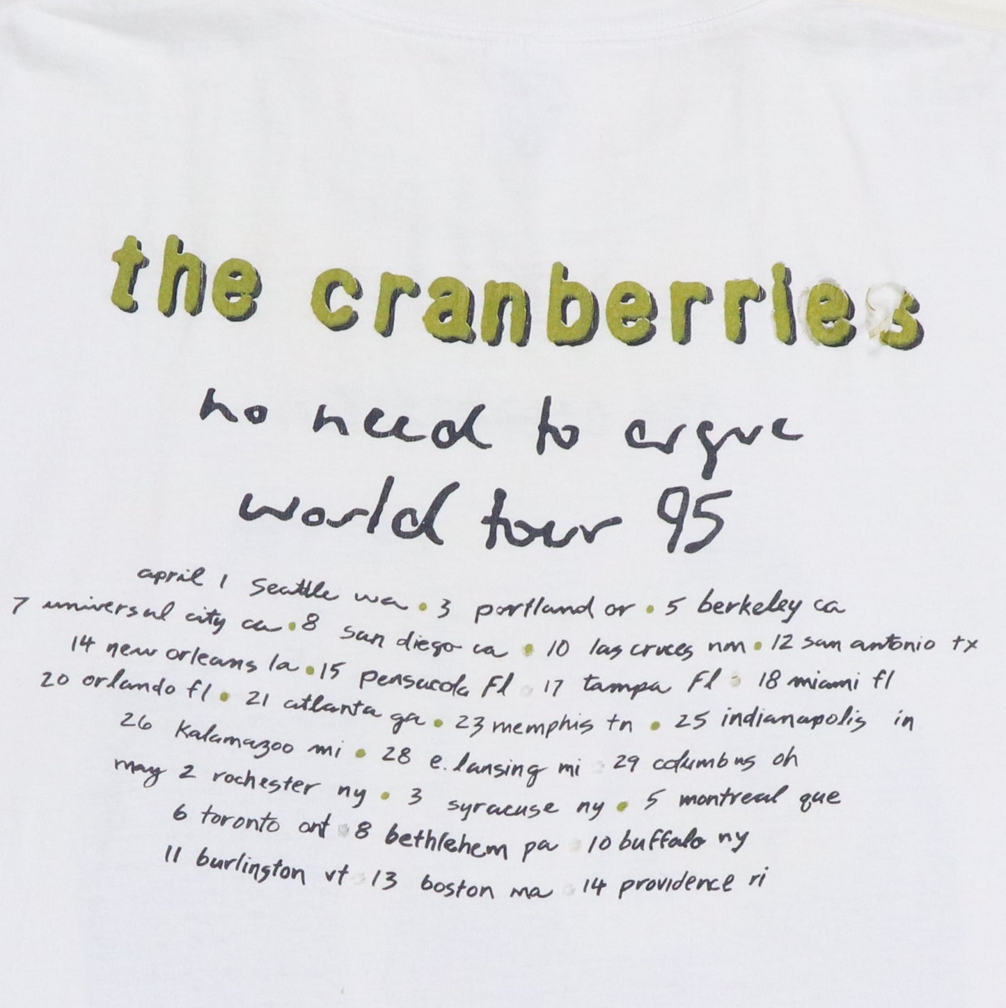 1994 The Cranberries No Need To Argue Tour Shirt