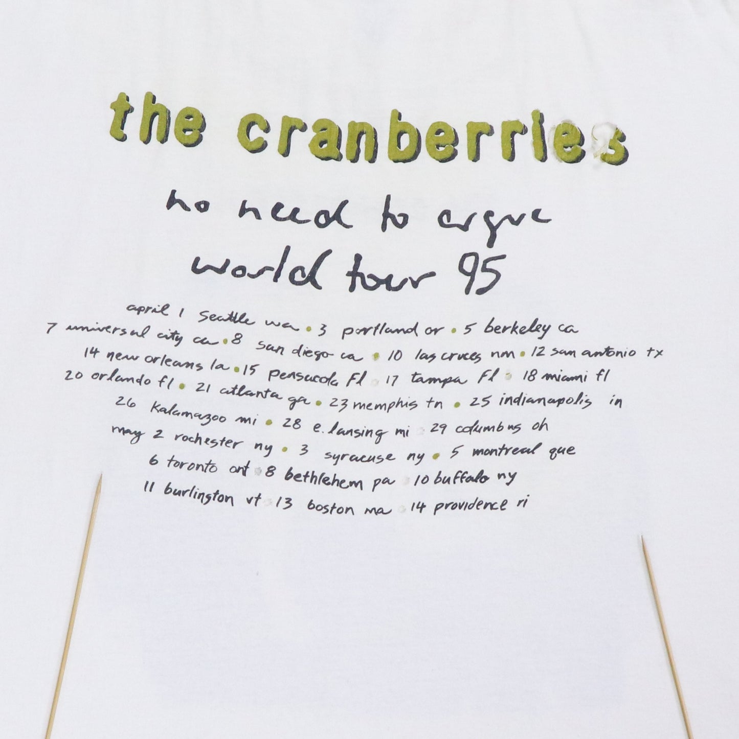 1994 The Cranberries No Need To Argue Tour Shirt