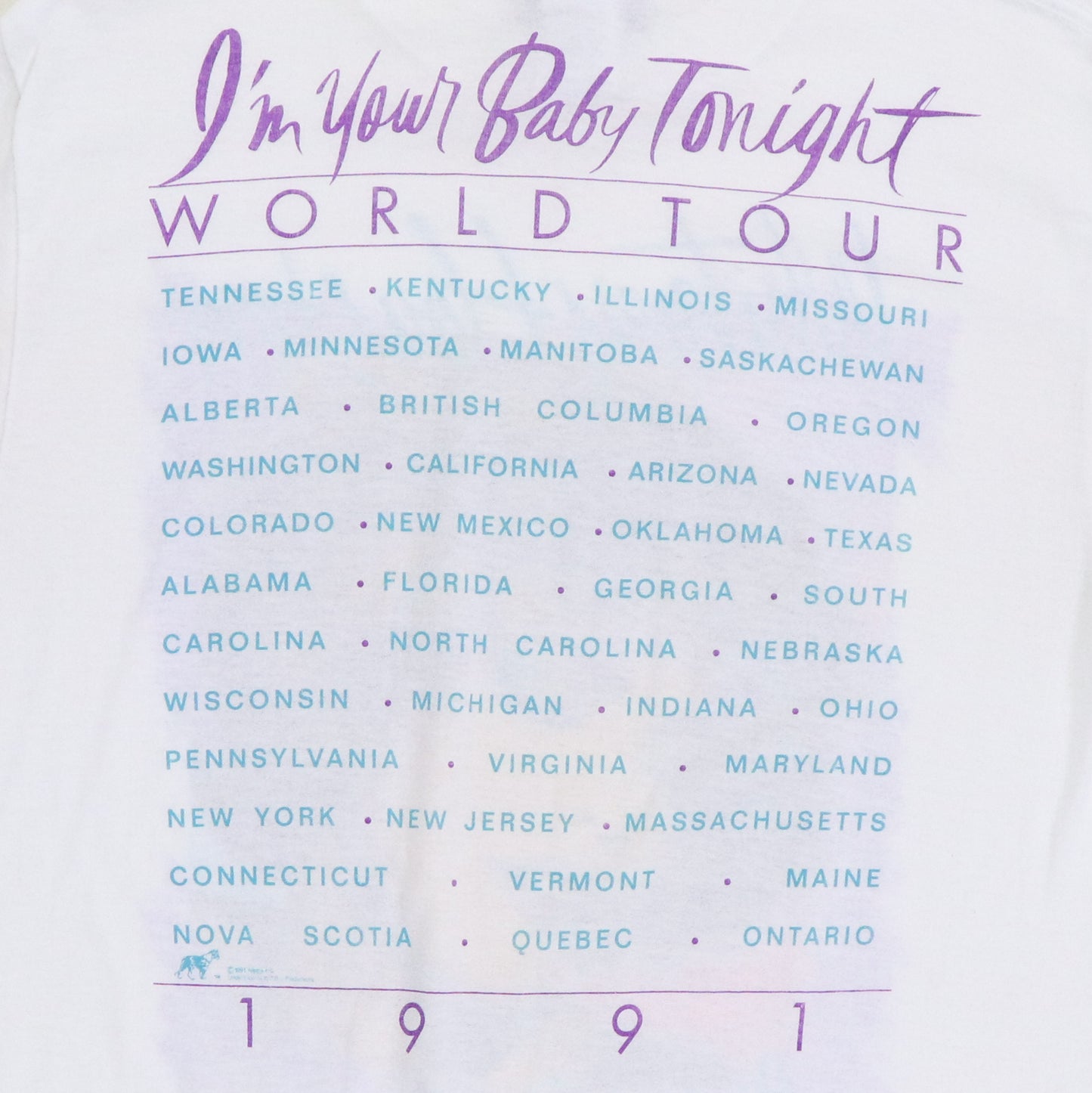 1991 Whitney Houston I'm Your Baby Tonight Tour Shirt