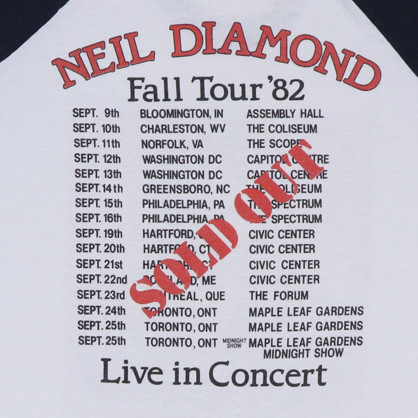 1982 Neil Diamond Tour Jersey Shirt