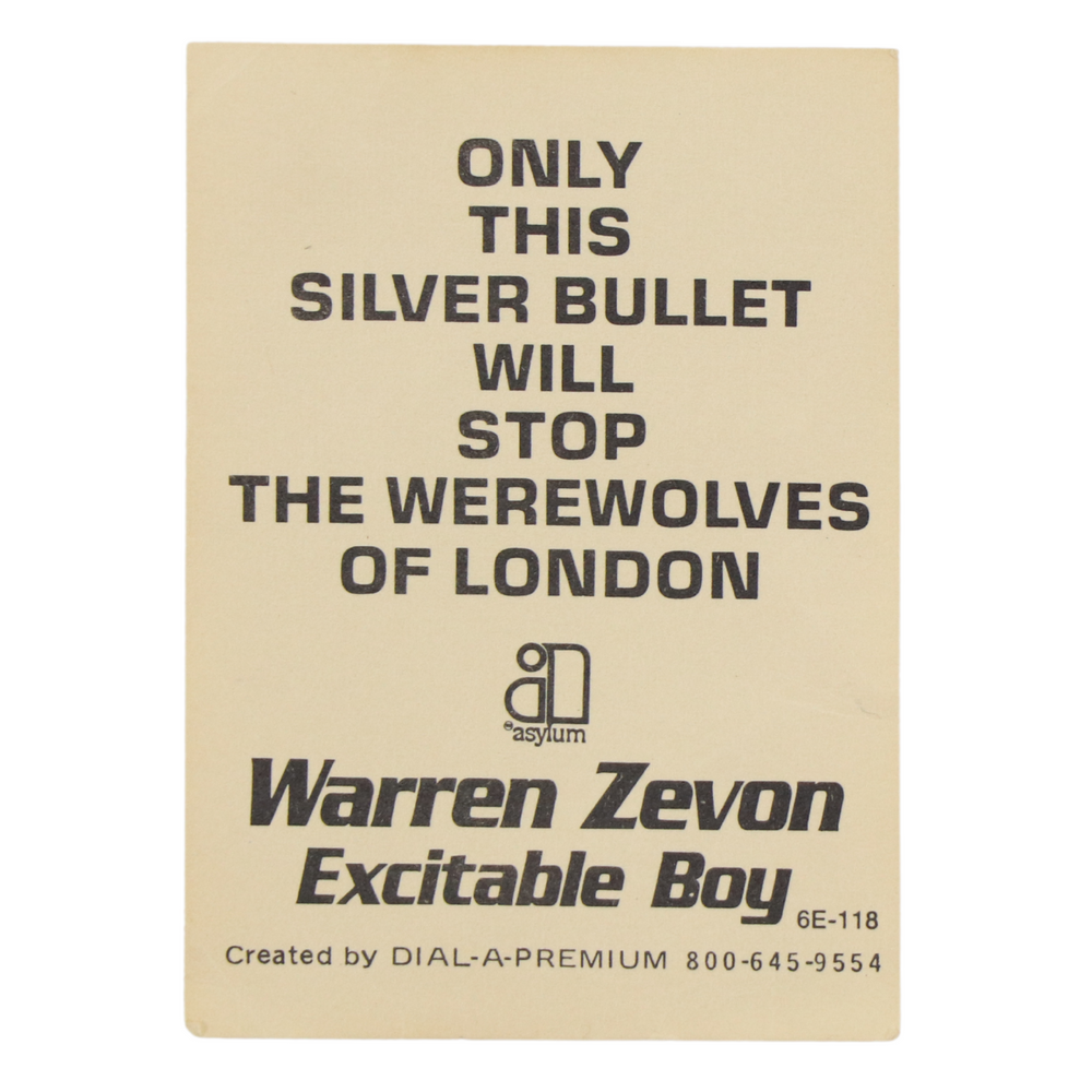 1978 Warren Zevon Werewolves Of London Promo Bullet