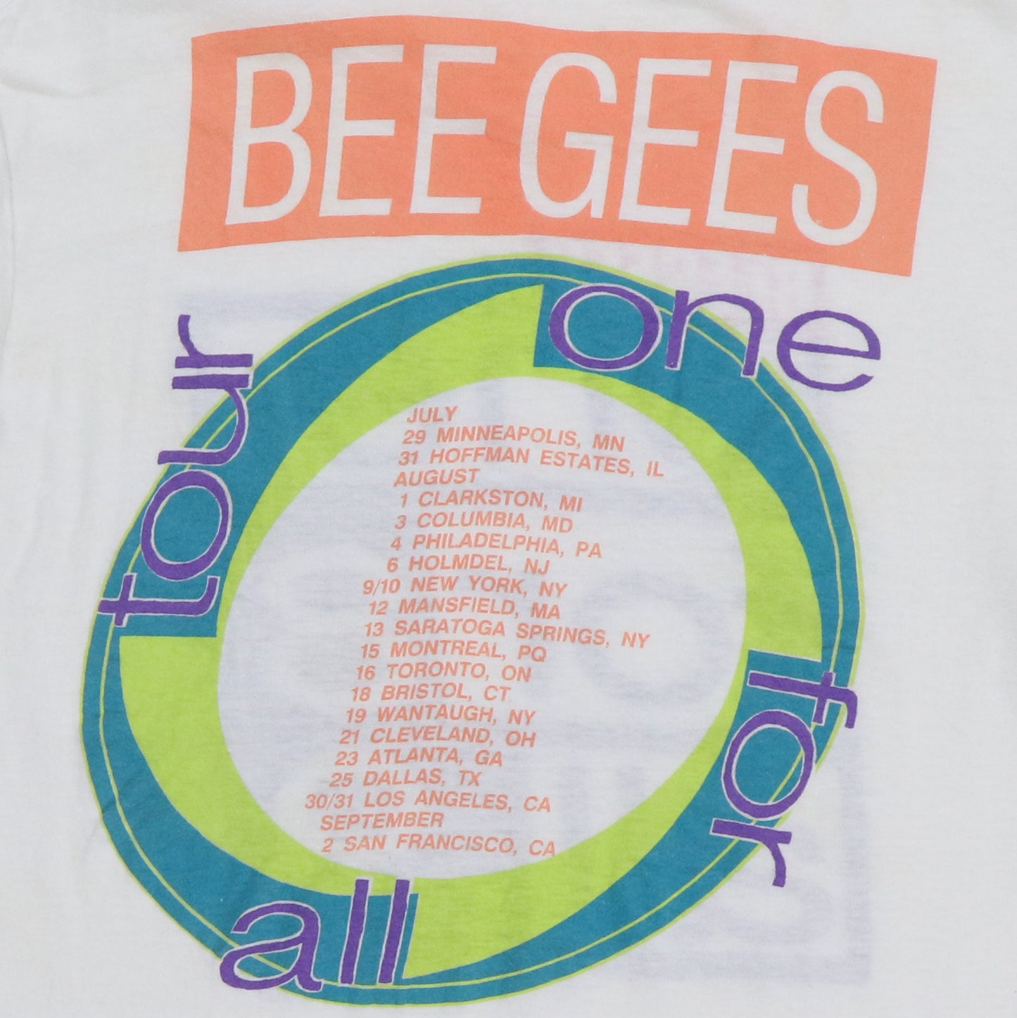 1989 Beegees One For All Tour Shirt