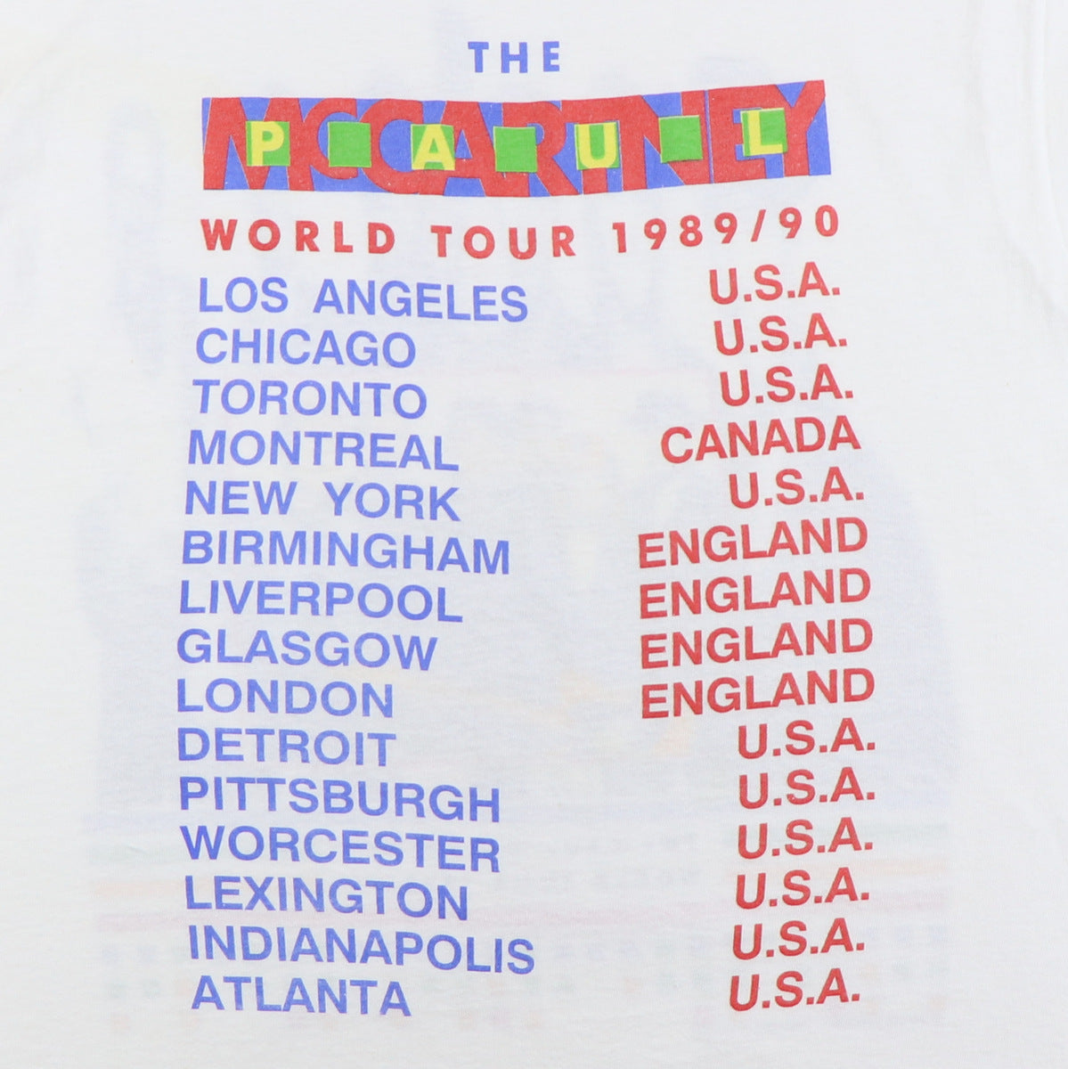 1989 Paul McCartney World Tour Shirt