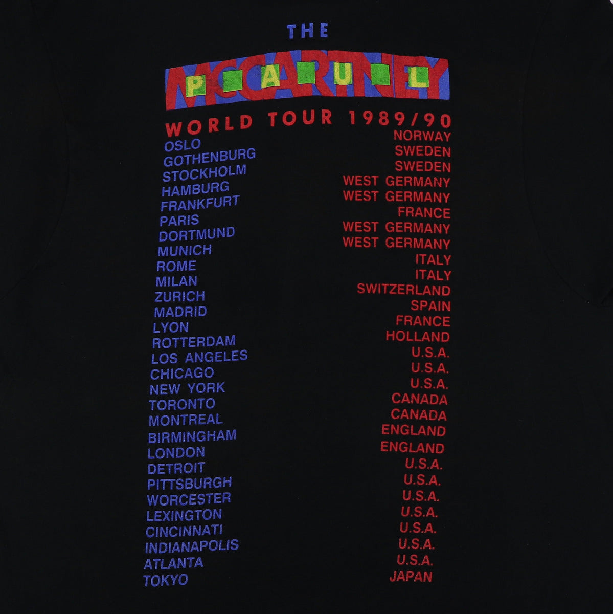 1989 Paul McCartney World Tour Shirt