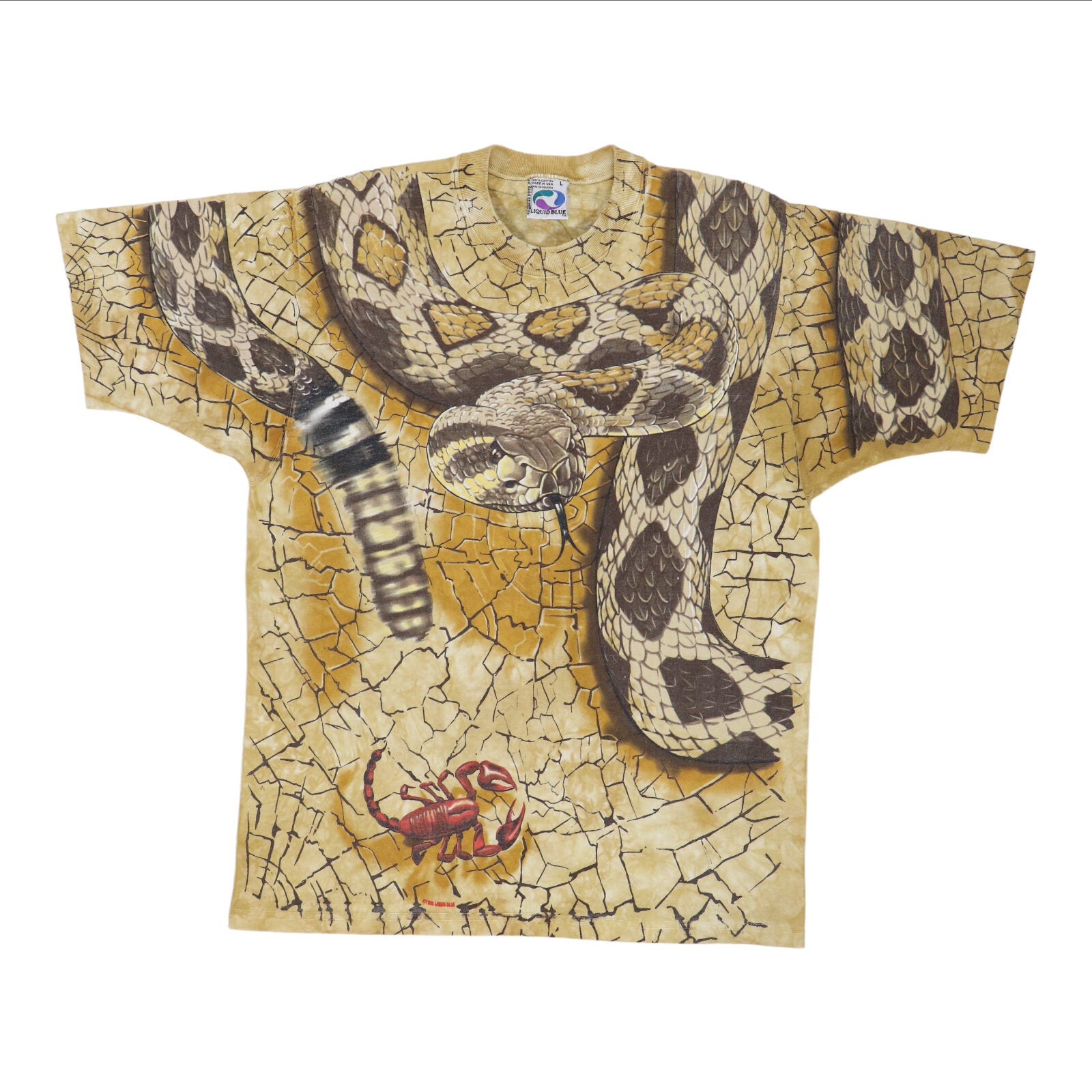 1996 Rattlesnake Liquid Blue All Over Print Tie Dye Shirt – WyCo