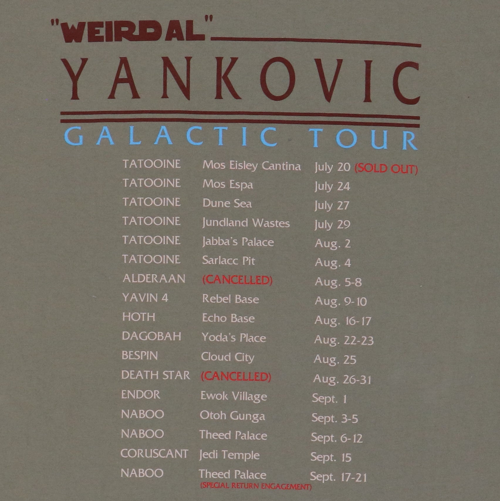 1999 Weird Al Yankovic Galactic Tour Shirt