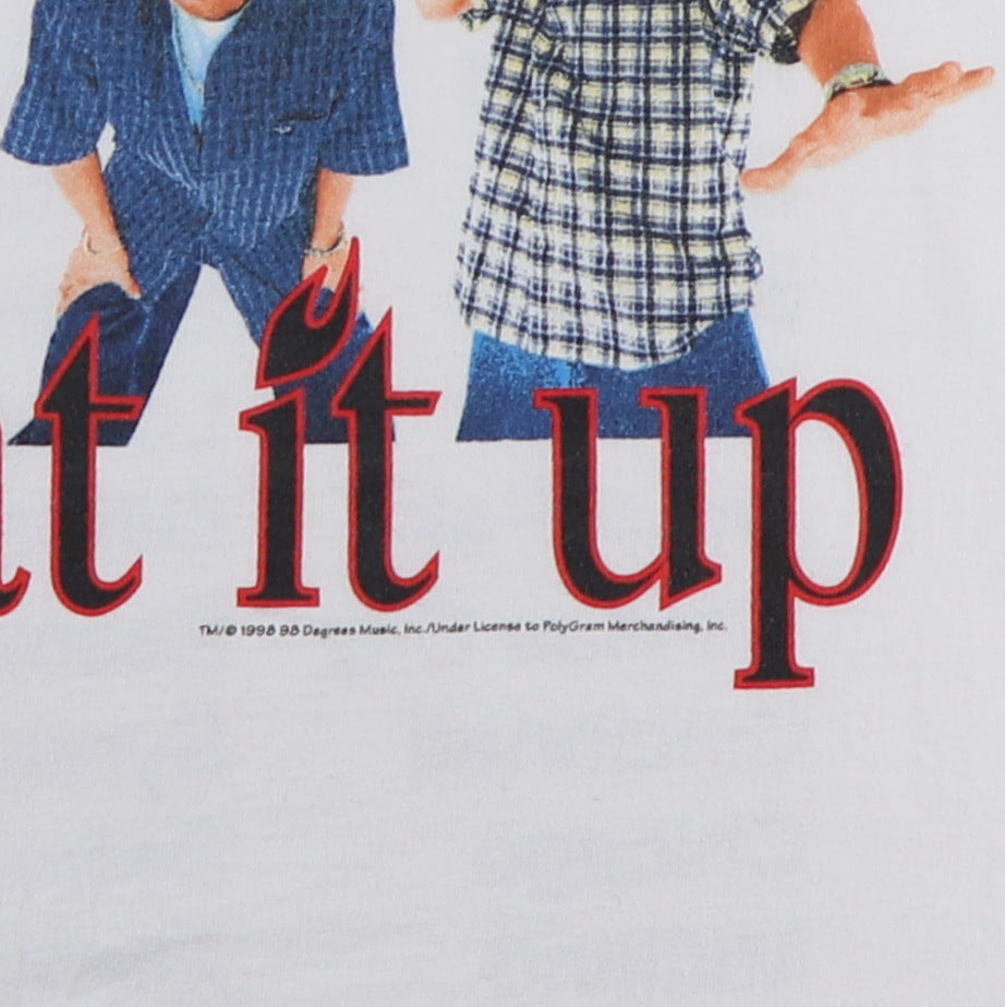 Vintage 98 Degrees Heat It Up Tour T-Shirt Size Medium White Boy Band 1998  90s