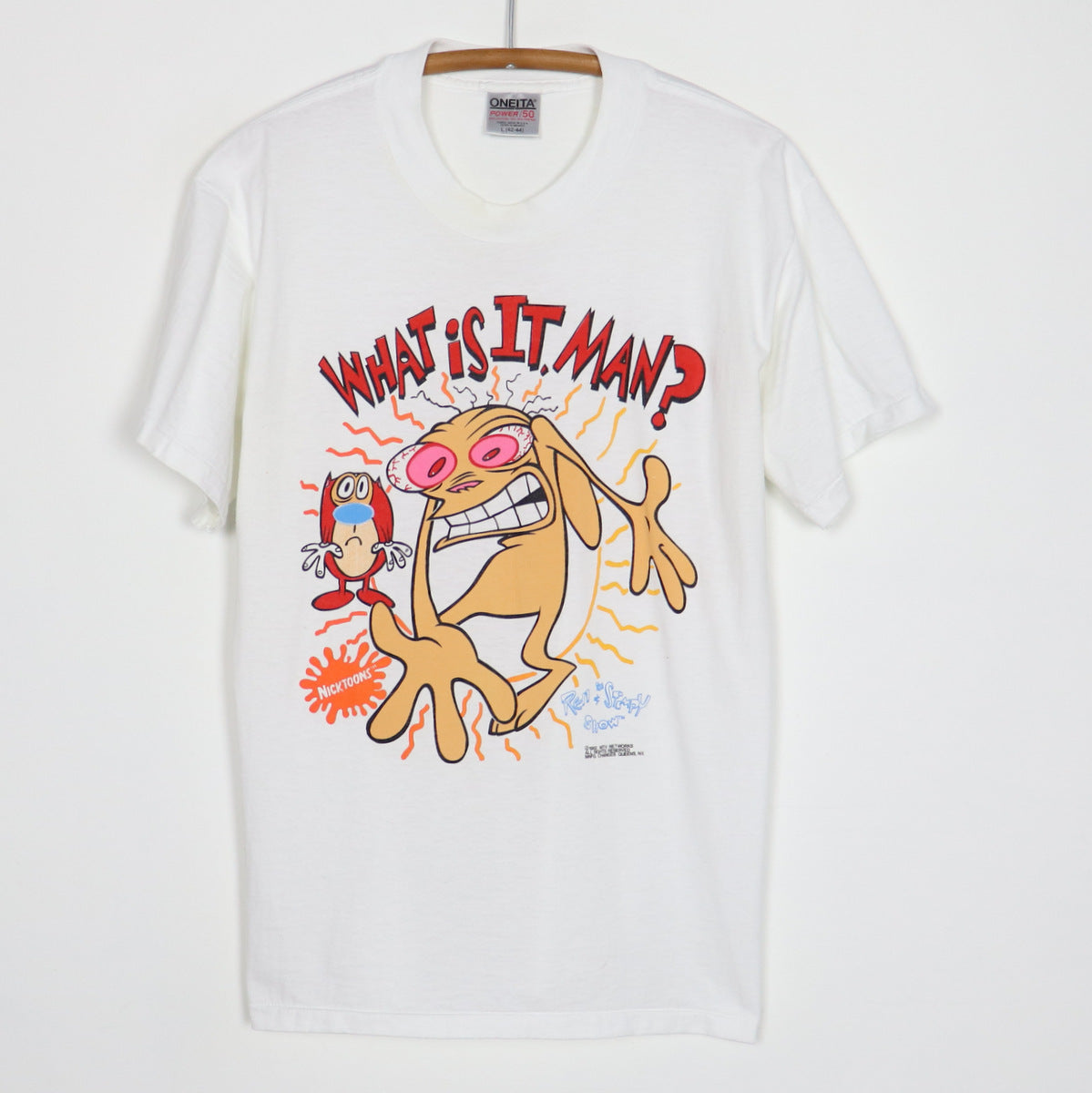 Vintage 1992 Ren and Stimpy fashion for President tee tshirt distressed trashed large