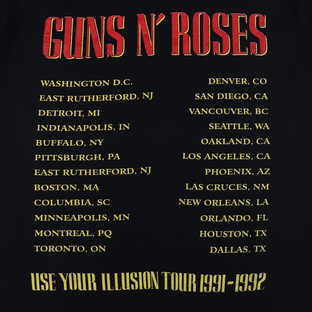 1991 Guns N Roses Use Your Illusion Tour Shirt