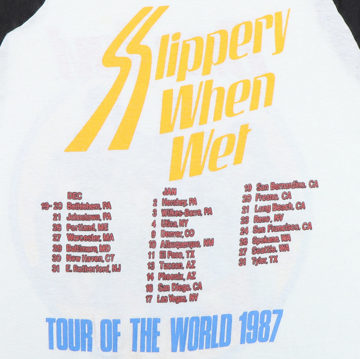 1987 Bon Jovi Slippery When Wet Tour Of The World Jersey Shirt