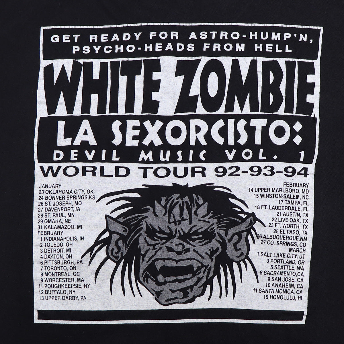 1992 White Zombie LA Sexorcisto World Tour Shirt