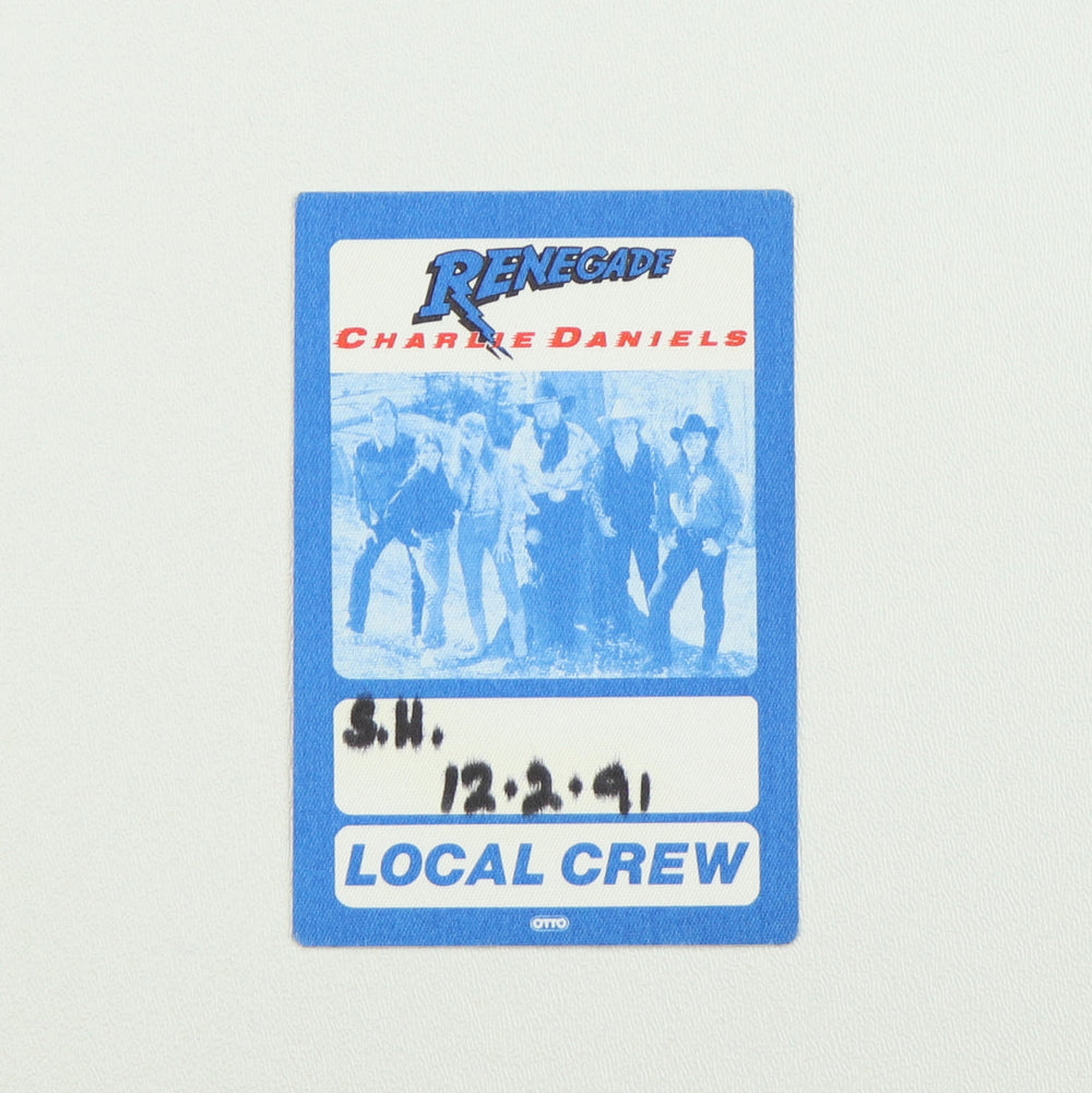 1991 Charlie Daniels Renegade Tour Local Crew Backstage Pass