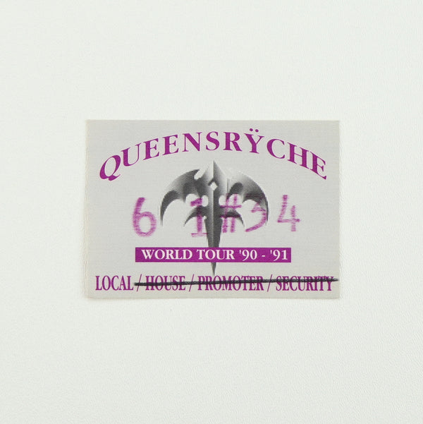 1990 Queensryche World Tour Local Backstage Pass