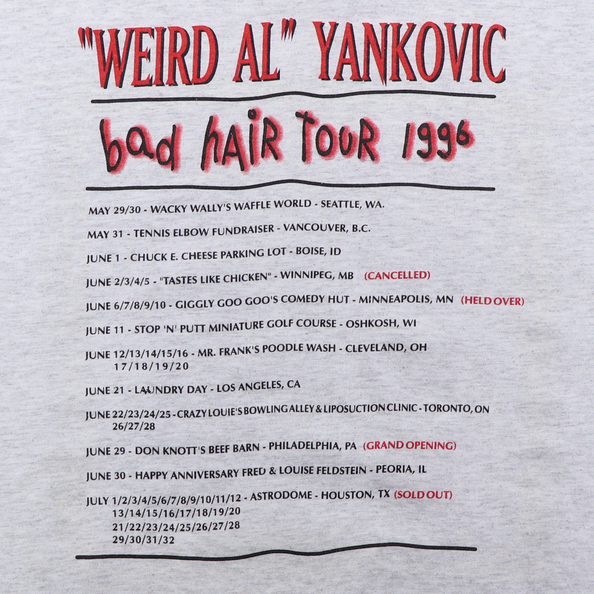 1996 Weird Al Yankovic Bad Hair Tour Shirt