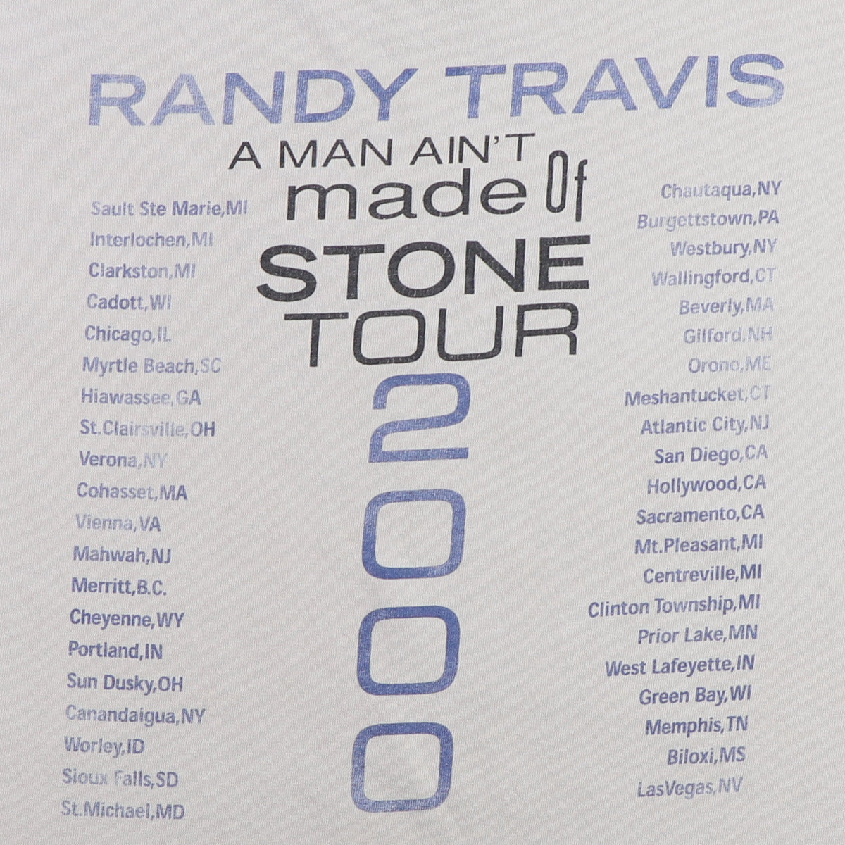 2000 Randy Travis A Man Ain't Made Of Stone Tour Shirt