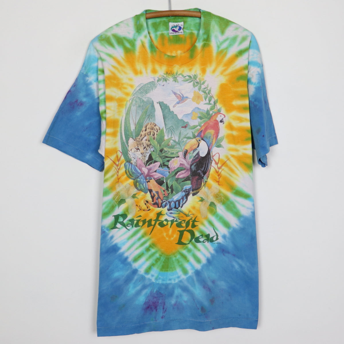 1993 Grateful Dead Rainforest Dead Liquid Blue Summer Tour Tie Dye Shirt