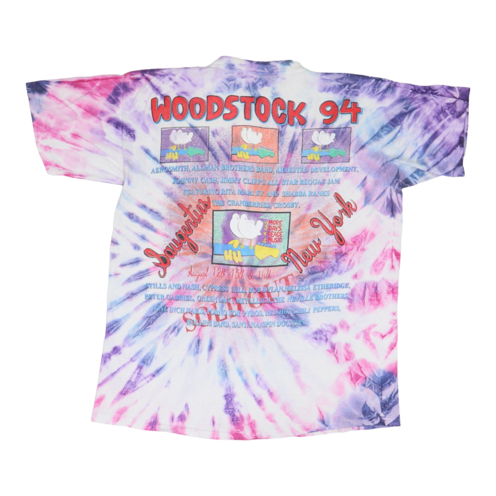 Vintage popular Woodstock Tee Shirt 1994 Tie Dye Blue Swirling All Over Print Concert Festival 90’s Men's XXL Made in USA