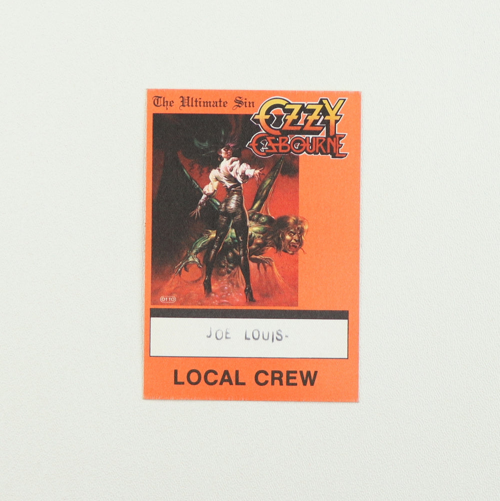 1986 Ozzy Osbourne The Ultimate Sin Tour Local Crew Backstage Pass