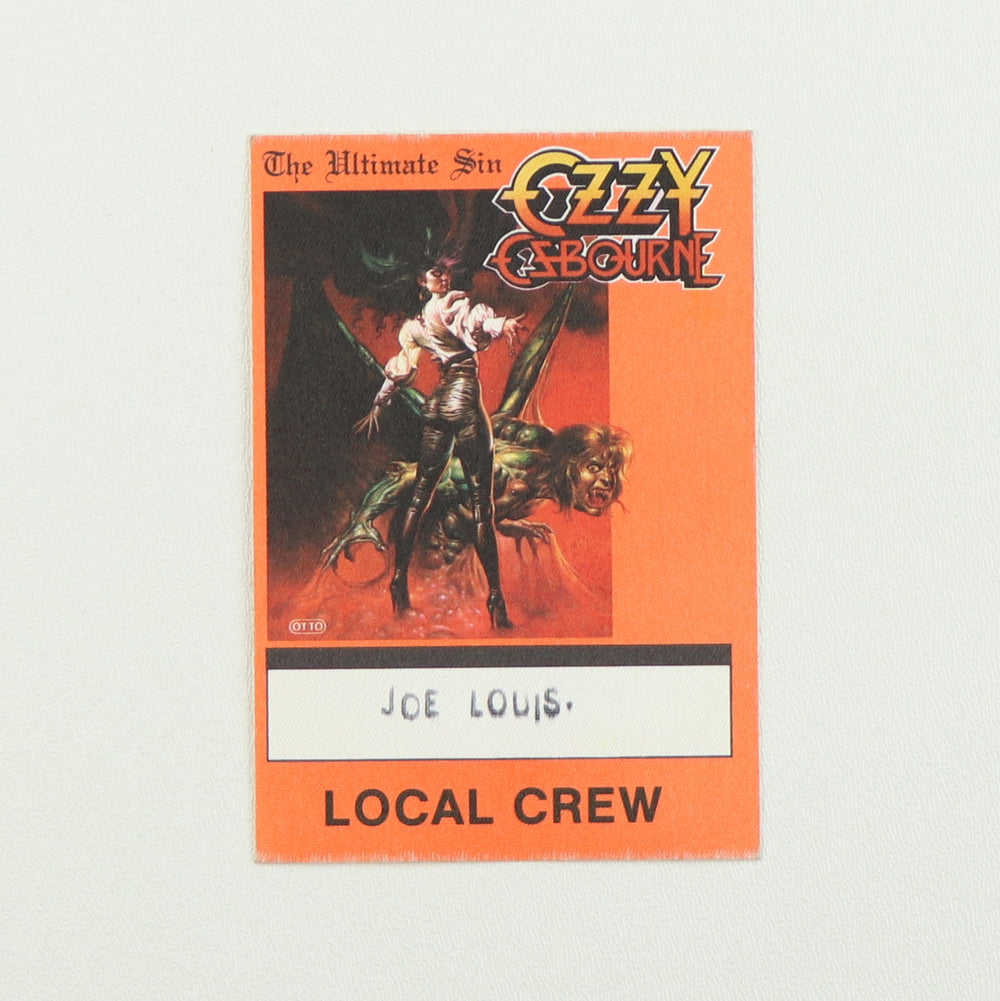 1986 Ozzy Osbourne The Ultimate Sin Tour Local Crew Backstage Pass